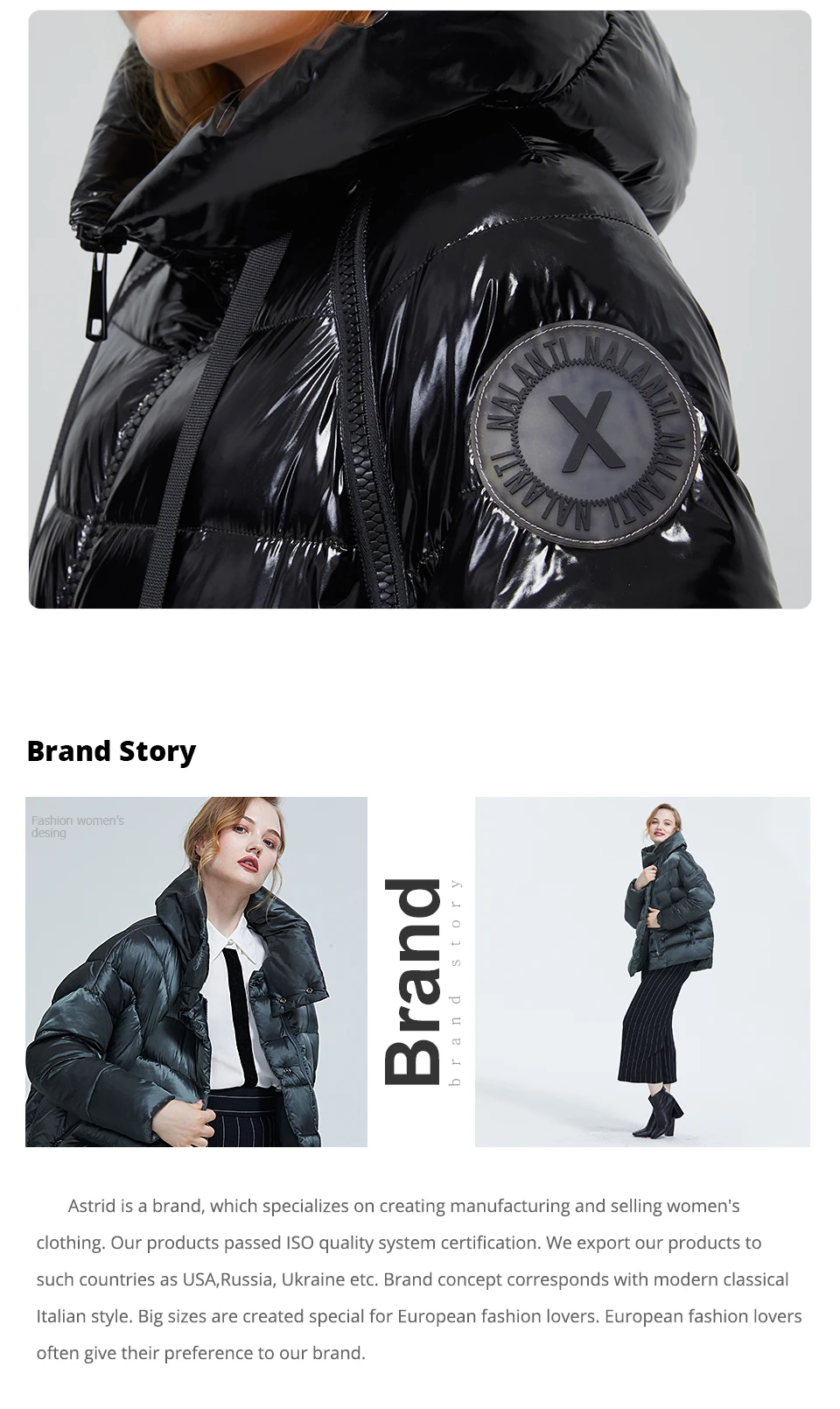 Astrid 2023 New Winter parka Women's coat women Jacket long warm Bright fabric fashion hooded large sizes female clothing 8675