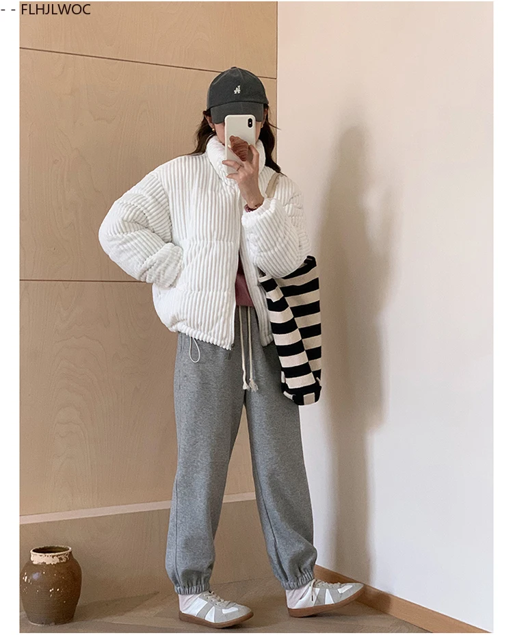 Corduroy Cotton 2025 Winter Turtleneck Warm Outerwear Coats Cake Korean Style Cute Girls Short Down Jacket Short Women Parkas