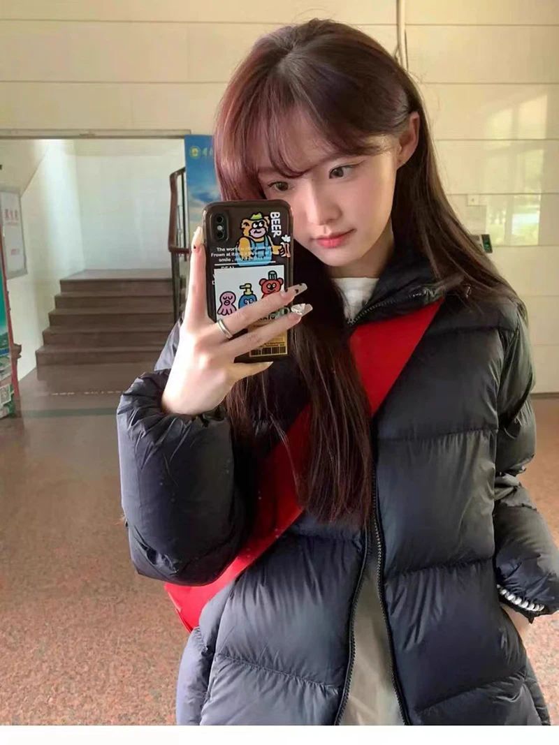 Zoki Winter Cute Pink Puffy Parkas Women Warm Thick Long Sleeve Sweet Cotton Coat Casual Stand Collar Preppy Style Korean Jacket
