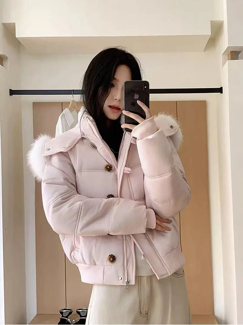 Winter Warm Faux Fur Hooded Parkas for Women Y2K Korean Thick Fluffy Coats Fashion Streetwear Single Breasted Puffer Jacket