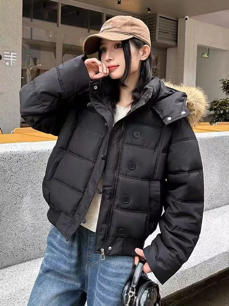 Winter Warm Faux Fur Hooded Parkas for Women Y2K Korean Thick Fluffy Coats Fashion Streetwear Single Breasted Puffer Jacket