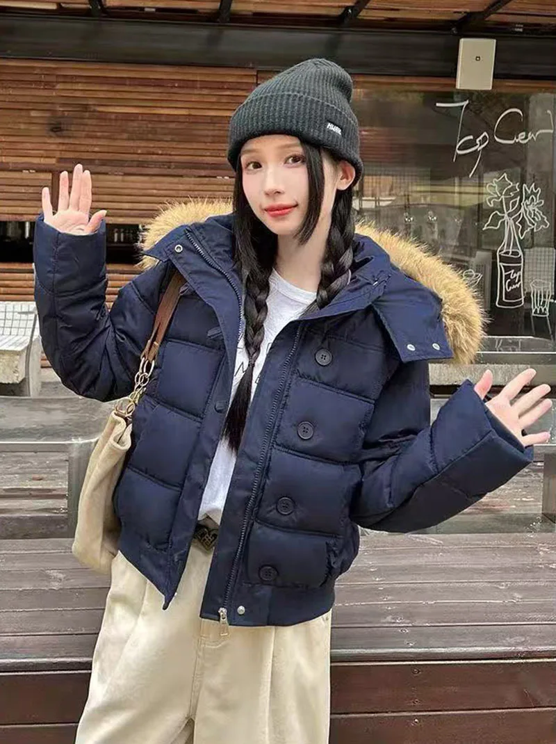 Winter Warm Faux Fur Hooded Parkas for Women Y2K Korean Thick Fluffy Coats Fashion Streetwear Single Breasted Puffer Jacket