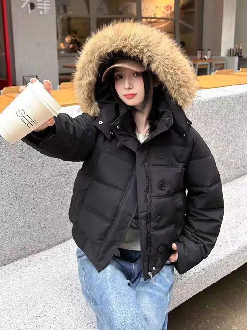 Winter Warm Faux Fur Hooded Parkas for Women Y2K Korean Thick Fluffy Coats Fashion Streetwear Single Breasted Puffer Jacket