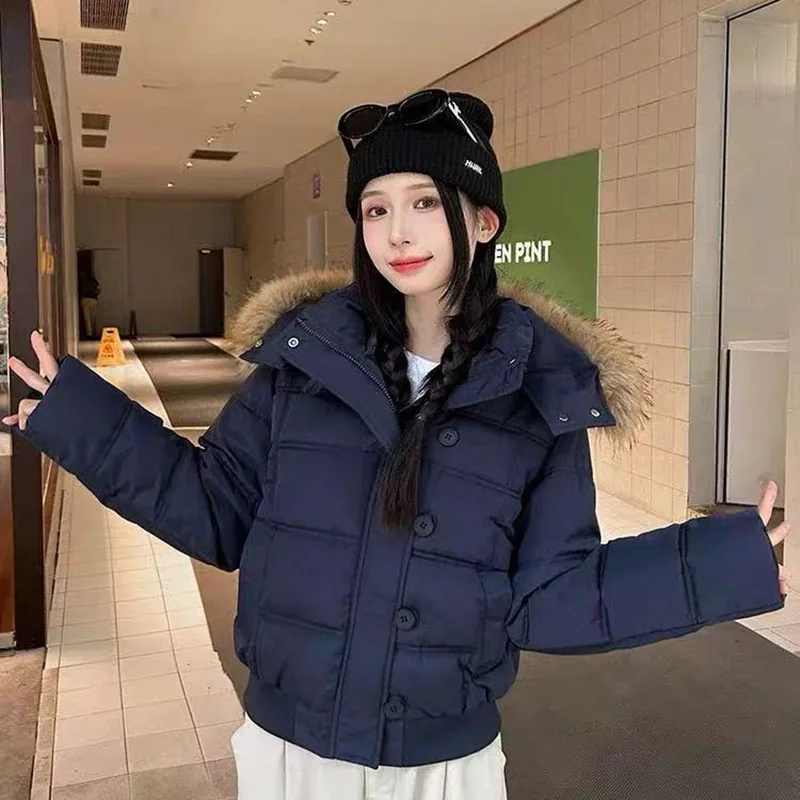 Winter Warm Faux Fur Hooded Parkas for Women Y2K Korean Thick Fluffy Coats Fashion Streetwear Single Breasted Puffer Jacket