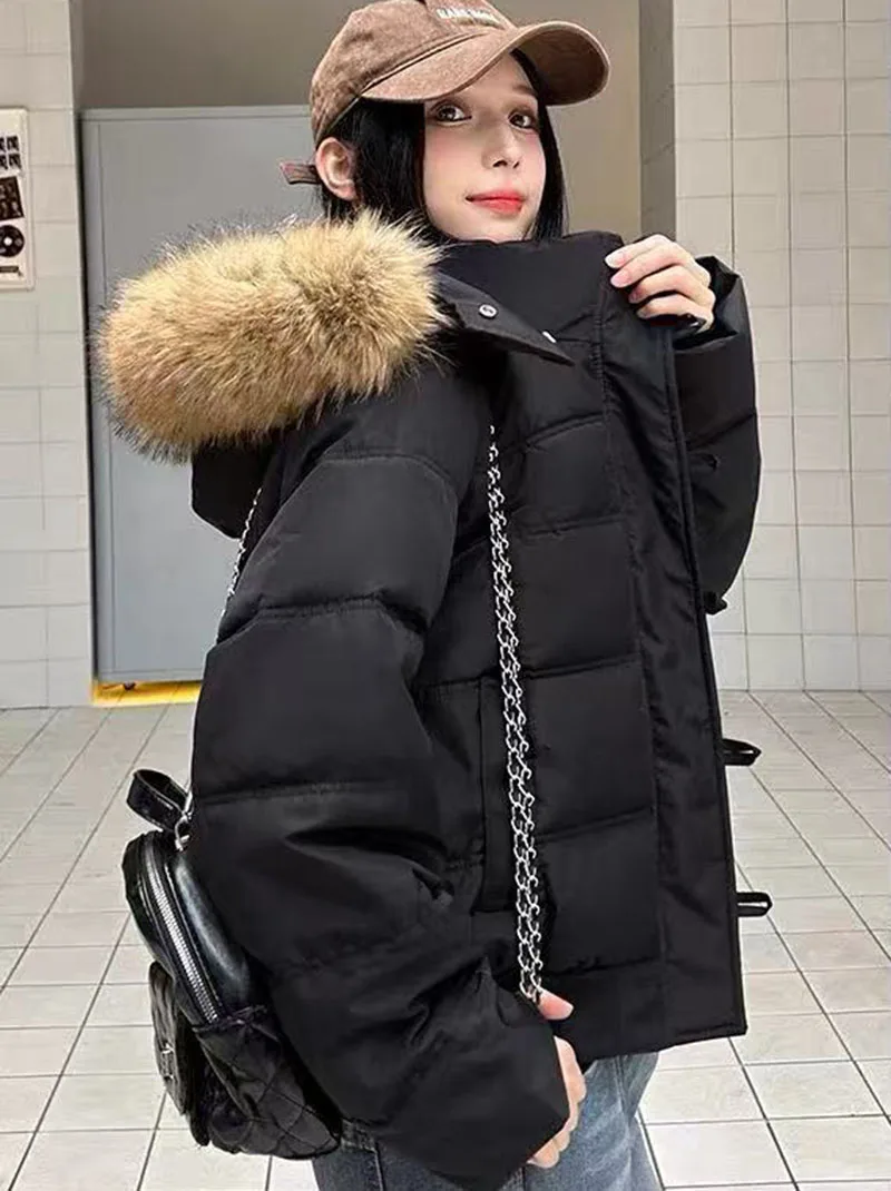 Winter Warm Faux Fur Hooded Parkas for Women Y2K Korean Thick Fluffy Coats Fashion Streetwear Single Breasted Puffer Jacket