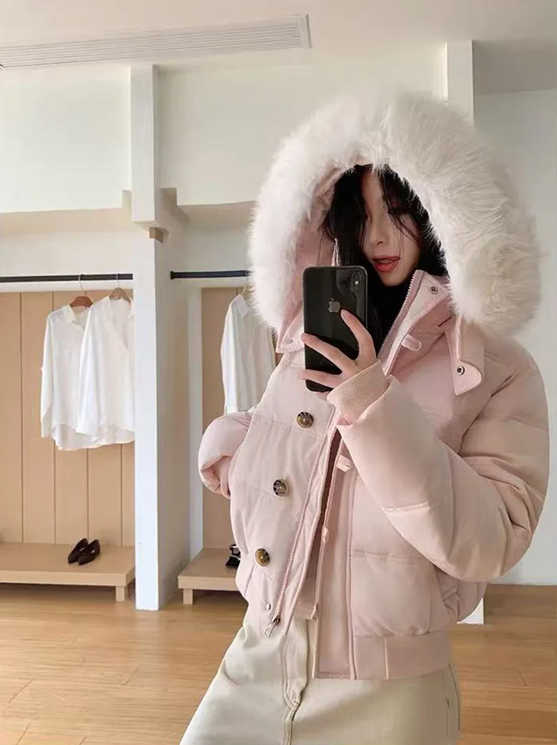 Winter Warm Faux Fur Hooded Parkas for Women Y2K Korean Thick Fluffy Coats Fashion Streetwear Single Breasted Puffer Jacket
