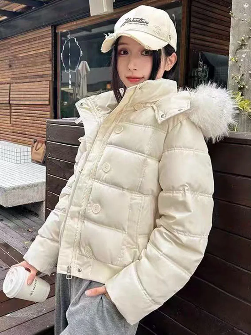 Winter Warm Faux Fur Hooded Parkas for Women Y2K Korean Thick Fluffy Coats Fashion Streetwear Single Breasted Puffer Jacket