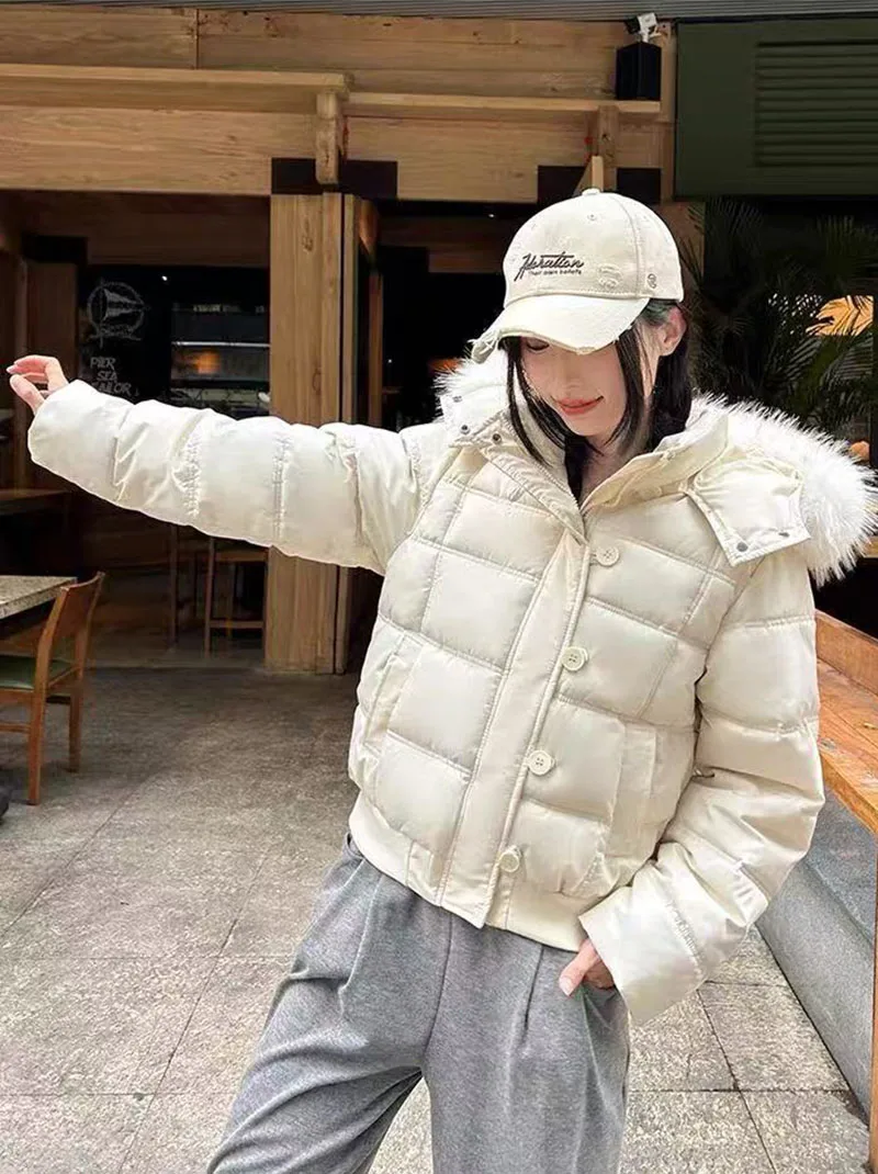 Winter Warm Faux Fur Hooded Parkas for Women Y2K Korean Thick Fluffy Coats Fashion Streetwear Single Breasted Puffer Jacket
