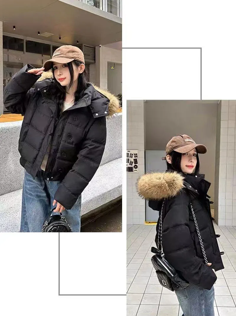 Winter Warm Faux Fur Hooded Parkas for Women Y2K Korean Thick Fluffy Coats Fashion Streetwear Single Breasted Puffer Jacket