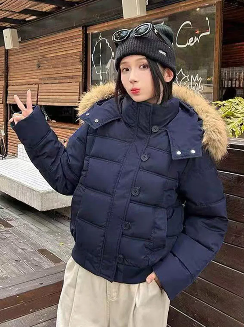 Winter Warm Faux Fur Hooded Parkas for Women Y2K Korean Thick Fluffy Coats Fashion Streetwear Single Breasted Puffer Jacket
