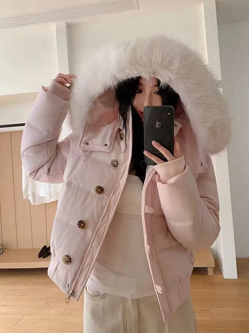 Winter Warm Faux Fur Hooded Parkas for Women Y2K Korean Thick Fluffy Coats Fashion Streetwear Single Breasted Puffer Jacket