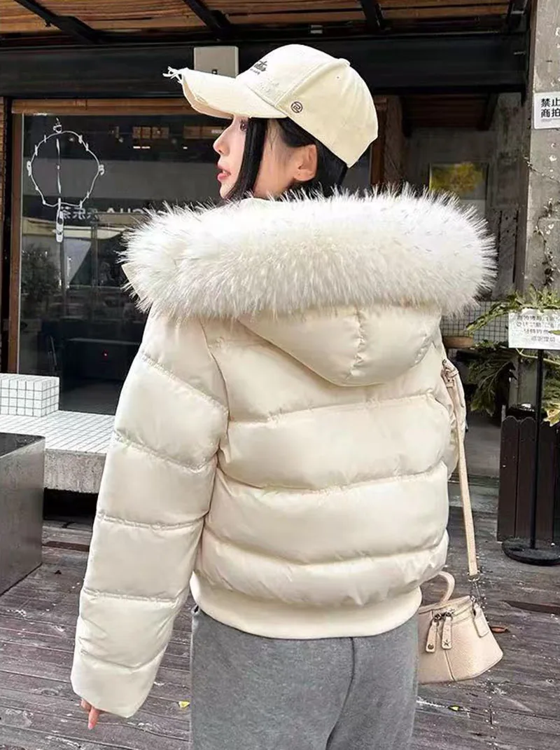 Winter Warm Faux Fur Hooded Parkas for Women Y2K Korean Thick Fluffy Coats Fashion Streetwear Single Breasted Puffer Jacket