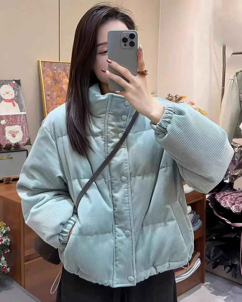 Winter Corduroy Parkas for Women Y2K Korean Loose Thick Warm Crop Coats Y2K Harajuku Preppy All Match Puffer Outerwear Mujer