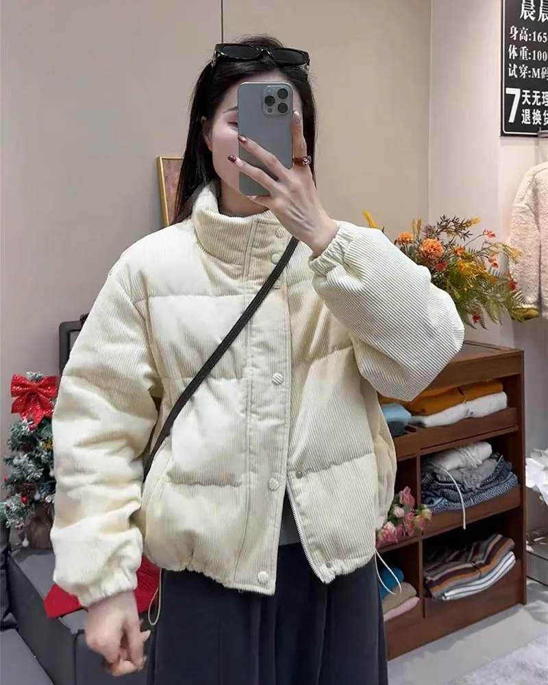 Winter Corduroy Parkas for Women Y2K Korean Loose Thick Warm Crop Coats Y2K Harajuku Preppy All Match Puffer Outerwear Mujer