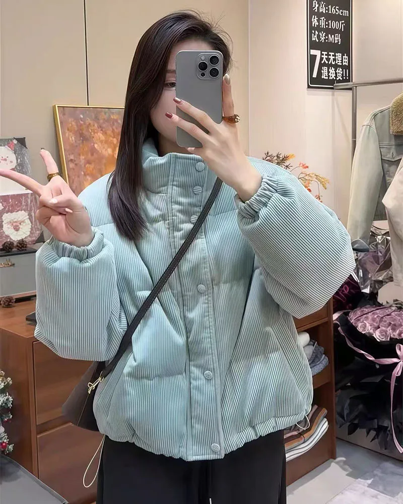 Winter Corduroy Parkas for Women Y2K Korean Loose Thick Warm Crop Coats Y2K Harajuku Preppy All Match Puffer Outerwear Mujer