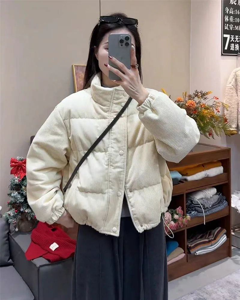 Winter Corduroy Parkas for Women Y2K Korean Loose Thick Warm Crop Coats Y2K Harajuku Preppy All Match Puffer Outerwear Mujer