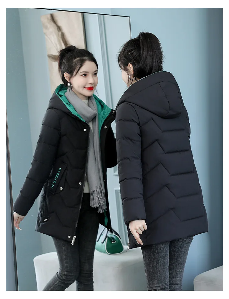 2025 New Women Down Cotton Jacket Korean Loose Thicken Warm Women'S Winter Jacket Hooded Print Women Parkas Coat Winter Outwear
