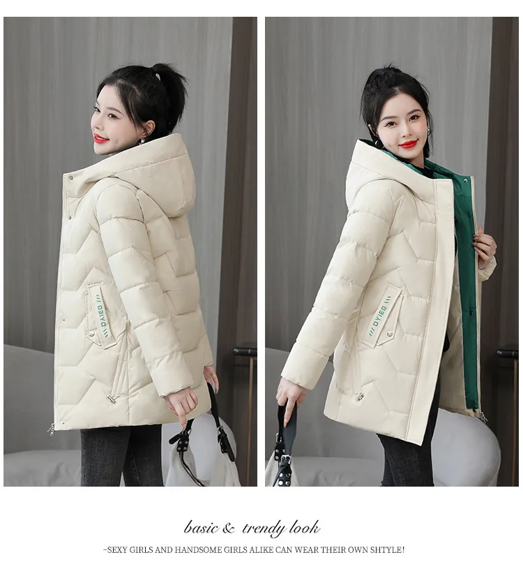 2025 New Women Down Cotton Jacket Korean Loose Thicken Warm Women'S Winter Jacket Hooded Print Women Parkas Coat Winter Outwear