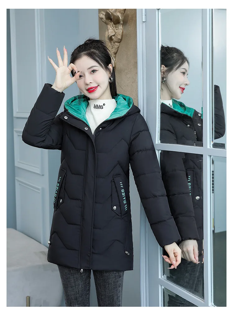 2025 New Women Down Cotton Jacket Korean Loose Thicken Warm Women'S Winter Jacket Hooded Print Women Parkas Coat Winter Outwear