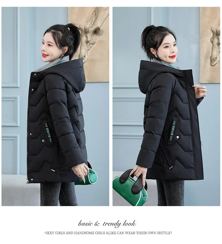 2025 New Women Down Cotton Jacket Korean Loose Thicken Warm Women'S Winter Jacket Hooded Print Women Parkas Coat Winter Outwear