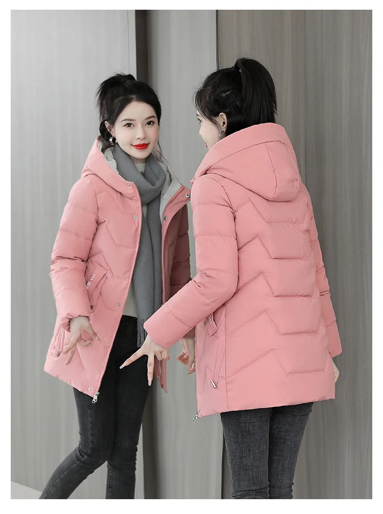 2025 New Women Down Cotton Jacket Korean Loose Thicken Warm Women'S Winter Jacket Hooded Print Women Parkas Coat Winter Outwear