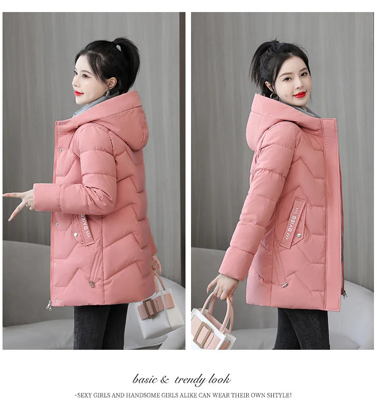 2025 New Women Down Cotton Jacket Korean Loose Thicken Warm Women'S Winter Jacket Hooded Print Women Parkas Coat Winter Outwear