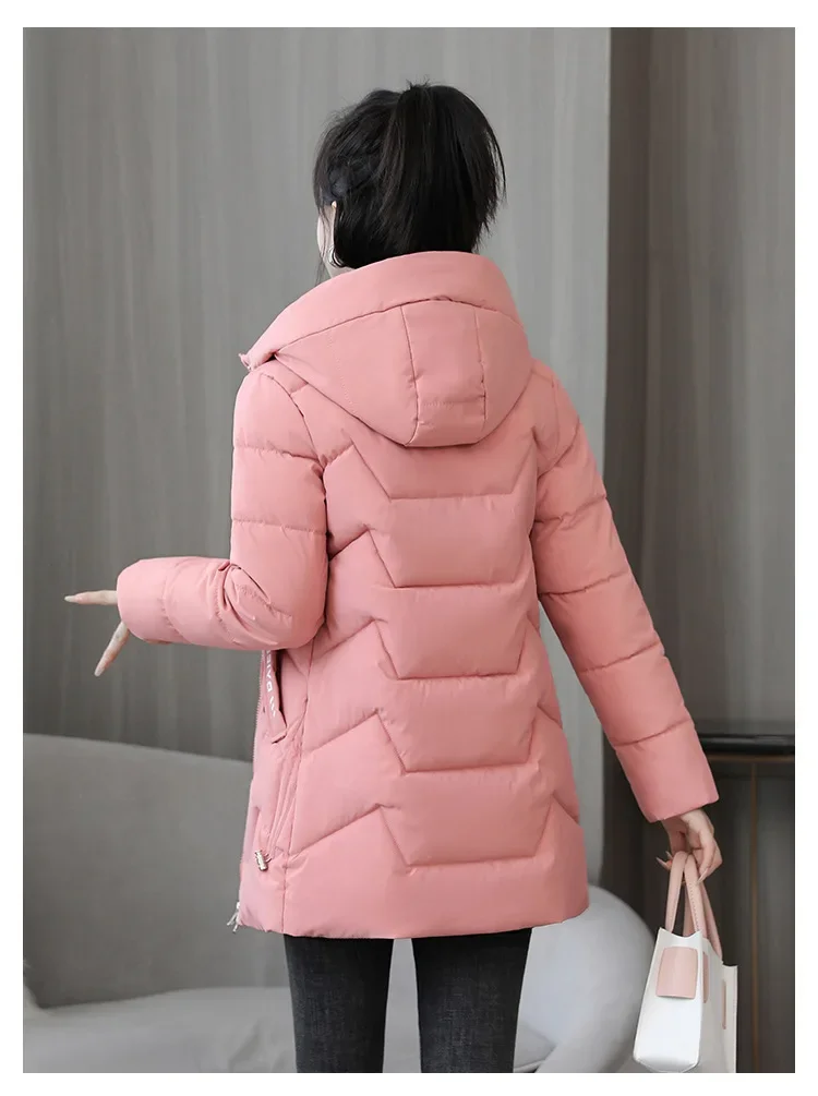 2025 New Women Down Cotton Jacket Korean Loose Thicken Warm Women'S Winter Jacket Hooded Print Women Parkas Coat Winter Outwear