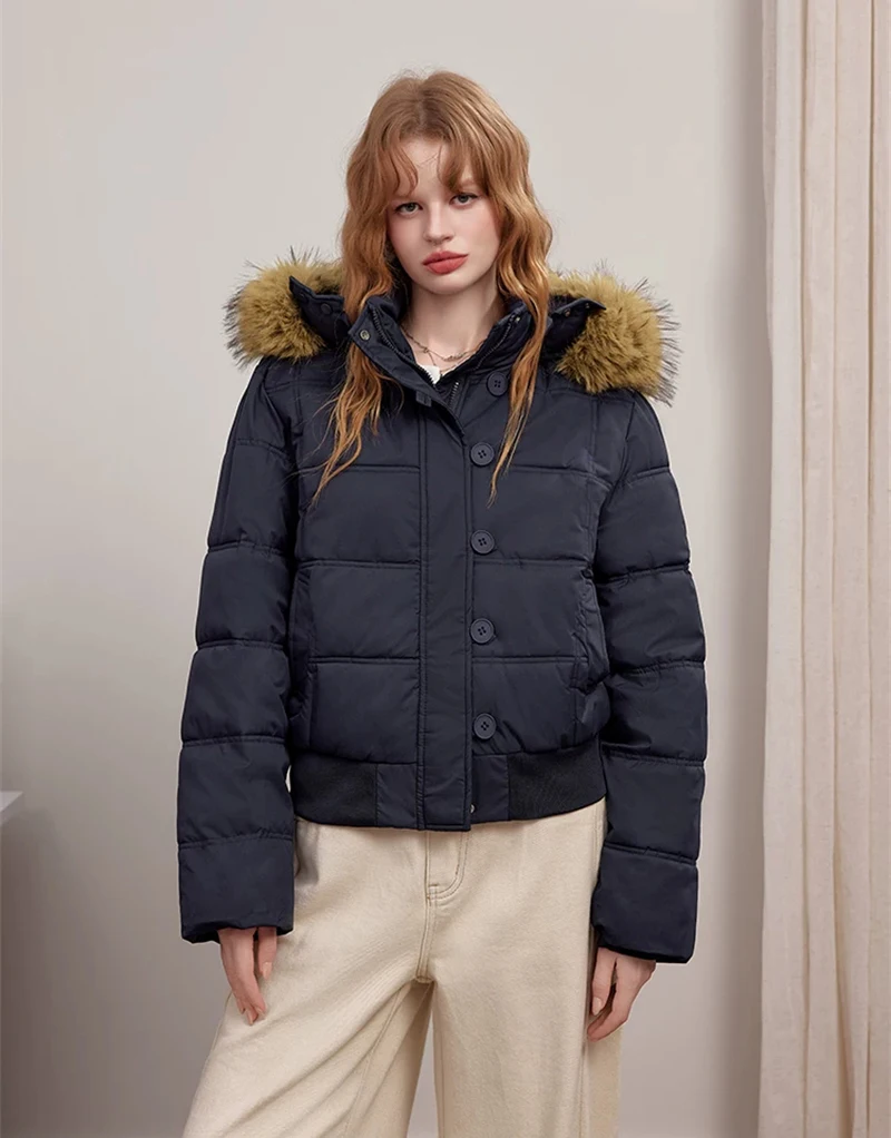 ZAROY Quilted Cotton Slim Short Puffer Coat Women Fur Hood Thick Warm Windproof Winter Cotton Padded Outwear Retro Jacket куртка