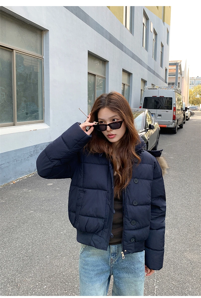ZAROY Quilted Cotton Slim Short Puffer Coat Women Fur Hood Thick Warm Windproof Winter Cotton Padded Outwear Retro Jacket куртка