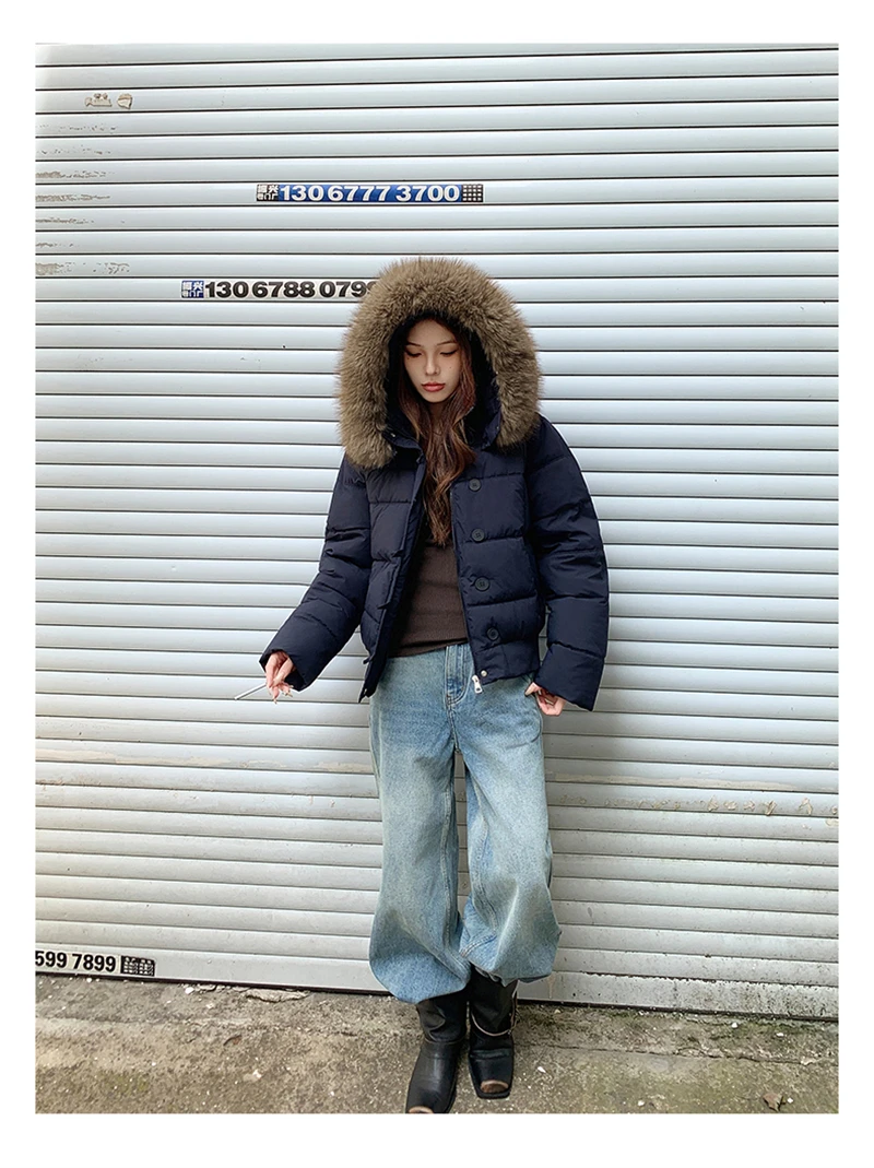 ZAROY Quilted Cotton Slim Short Puffer Coat Women Fur Hood Thick Warm Windproof Winter Cotton Padded Outwear Retro Jacket куртка