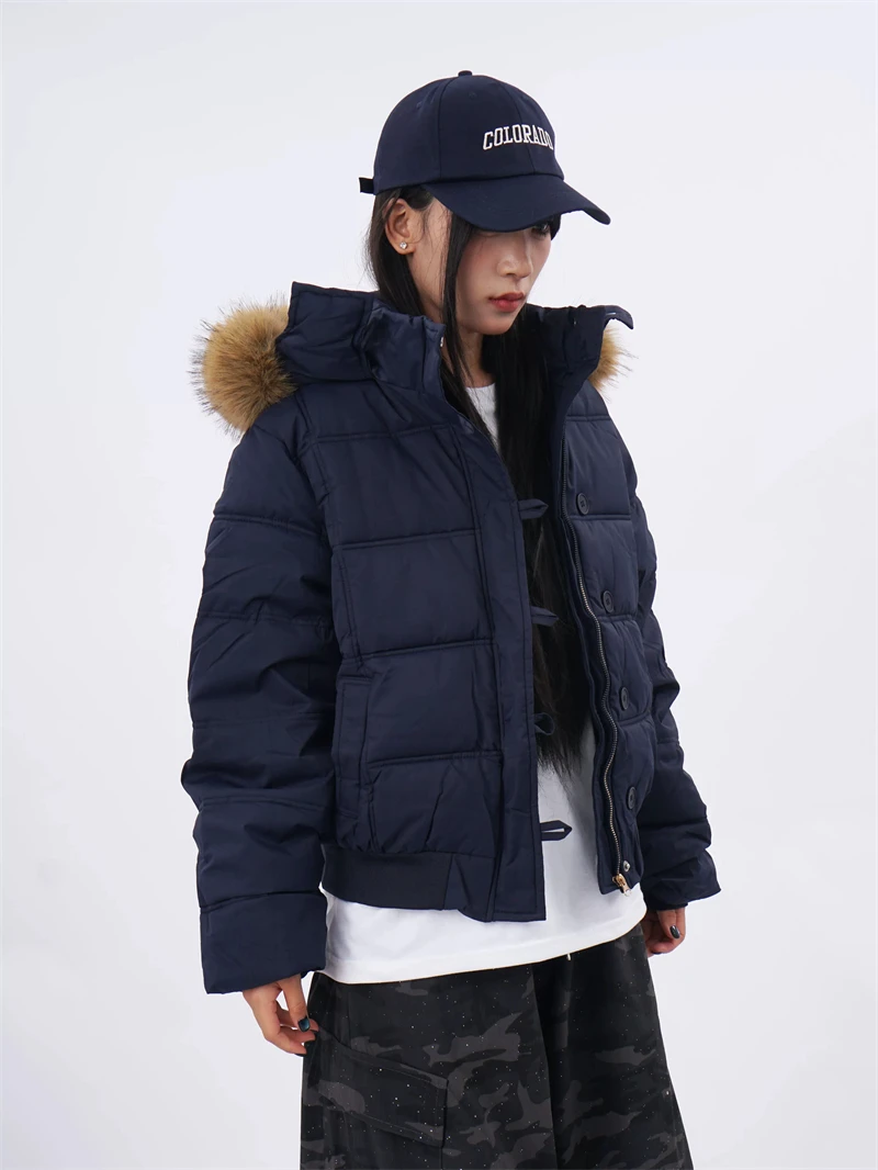 ZAROY Quilted Cotton Slim Short Puffer Coat Women Fur Hood Thick Warm Windproof Winter Cotton Padded Outwear Retro Jacket куртка