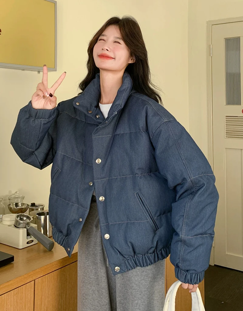ZAROY Winter Women Denim Jacket With Corsage Fashion Stand Collar Single Breasted Causal Coat Thick Warm Parkas Outerwear куртка