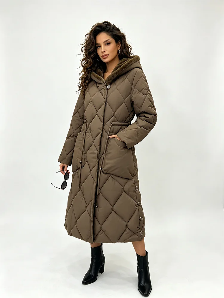 Parkas Women Mid Length Coats Hooded Zipper Jackets Full Sleeve Thick Warm Y2k Streetwear Elegant Jacket Coat Autumn Winter