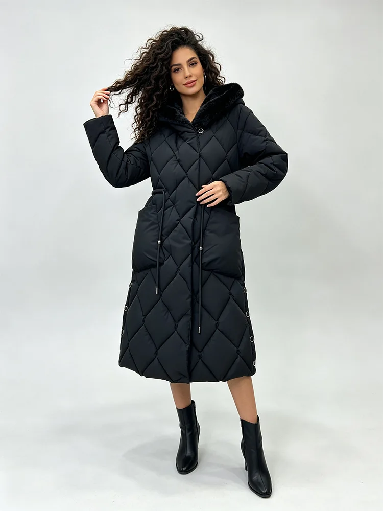 Parkas Women Mid Length Coats Hooded Zipper Jackets Full Sleeve Thick Warm Y2k Streetwear Elegant Jacket Coat Autumn Winter