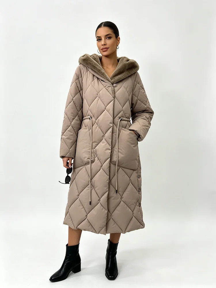 Parkas Women Mid Length Coats Hooded Zipper Jackets Full Sleeve Thick Warm Y2k Streetwear Elegant Jacket Coat Autumn Winter