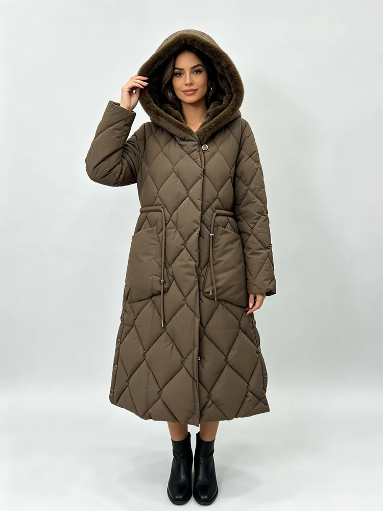 Parkas Women Mid Length Coats Hooded Zipper Jackets Full Sleeve Thick Warm Y2k Streetwear Elegant Jacket Coat Autumn Winter