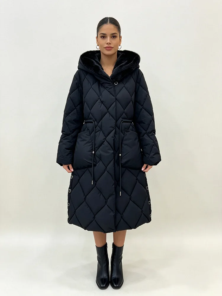 Parkas Women Mid Length Coats Hooded Zipper Jackets Full Sleeve Thick Warm Y2k Streetwear Elegant Jacket Coat Autumn Winter