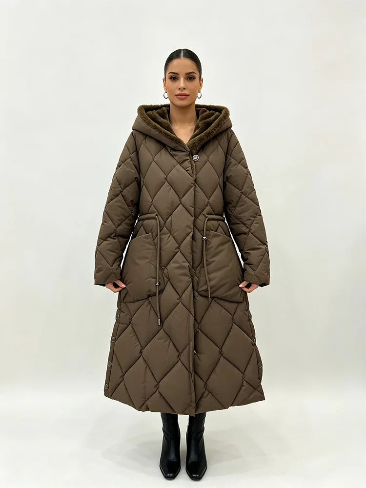 Parkas Women Mid Length Coats Hooded Zipper Jackets Full Sleeve Thick Warm Y2k Streetwear Elegant Jacket Coat Autumn Winter