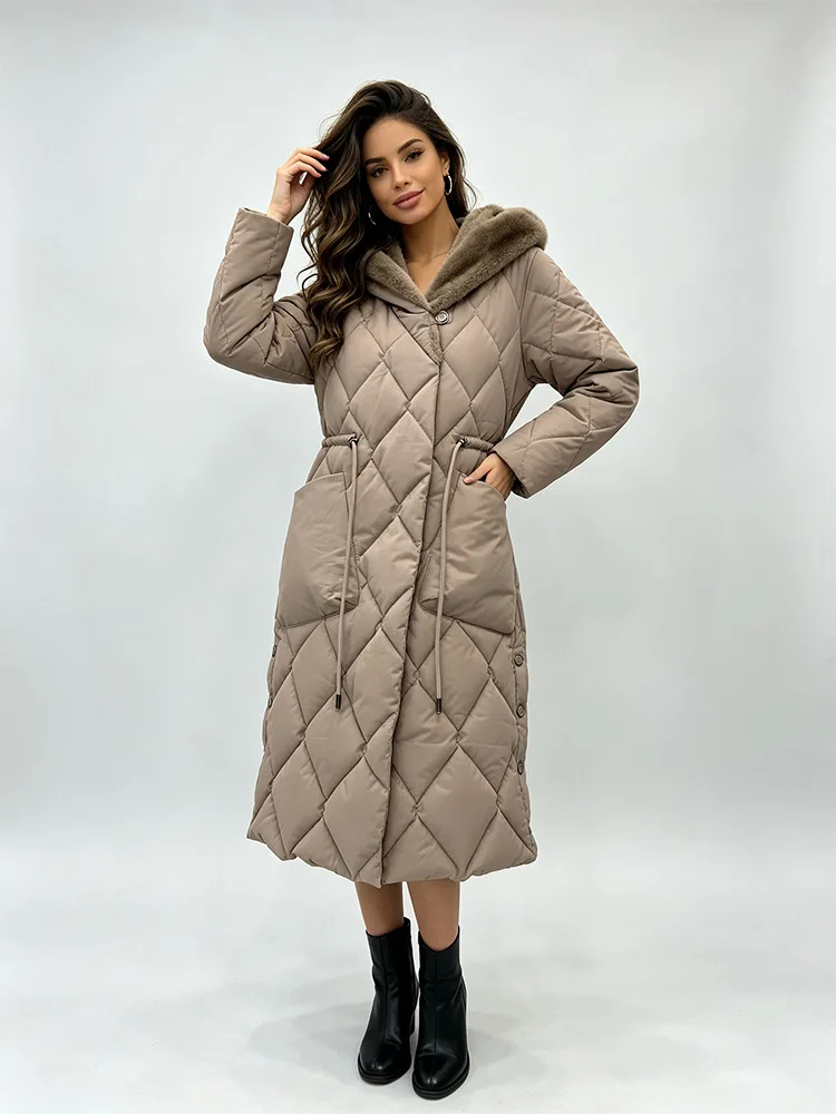 Parkas Women Mid Length Coats Hooded Zipper Jackets Full Sleeve Thick Warm Y2k Streetwear Elegant Jacket Coat Autumn Winter