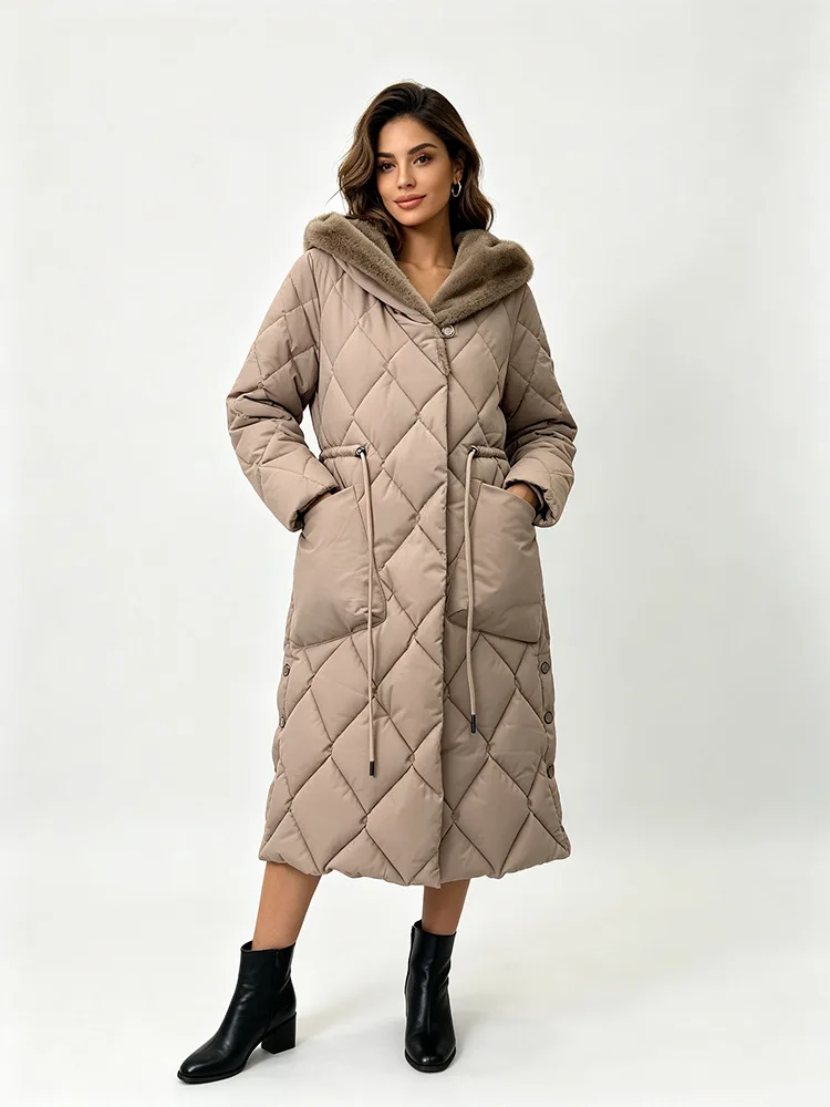 Parkas Women Mid Length Coats Hooded Zipper Jackets Full Sleeve Thick Warm Y2k Streetwear Elegant Jacket Coat Autumn Winter