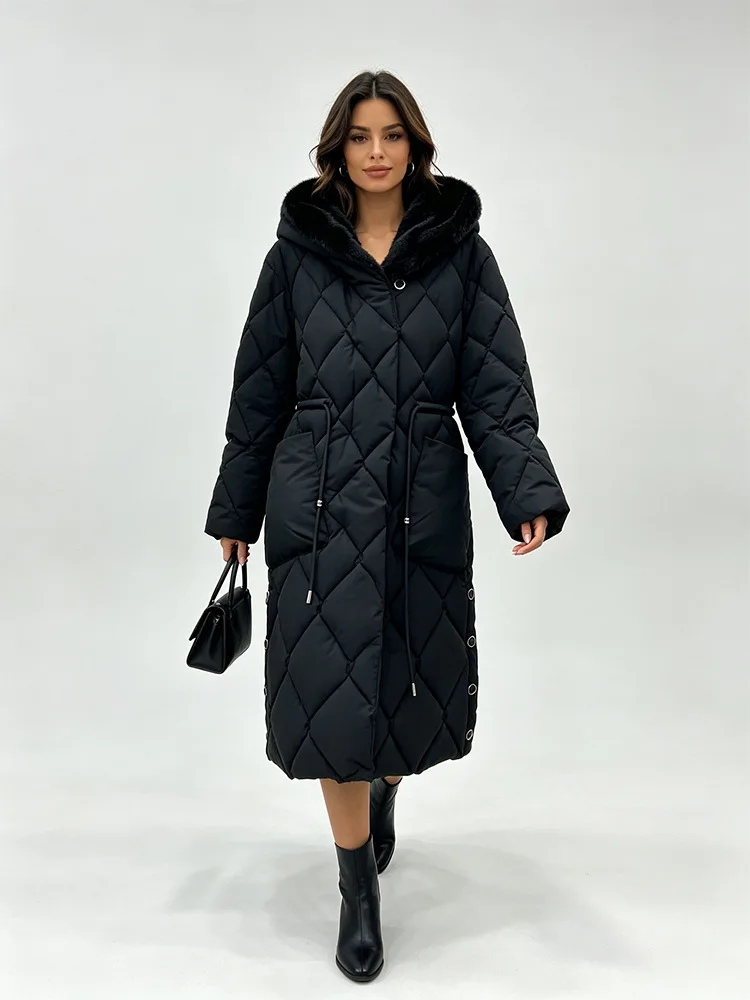 Parkas Women Mid Length Coats Hooded Zipper Jackets Full Sleeve Thick Warm Y2k Streetwear Elegant Jacket Coat Autumn Winter