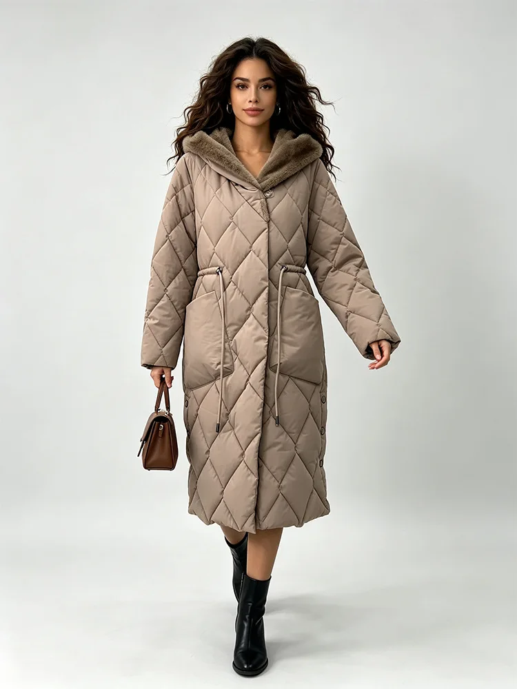 Parkas Women Mid Length Coats Hooded Zipper Jackets Full Sleeve Thick Warm Y2k Streetwear Elegant Jacket Coat Autumn Winter