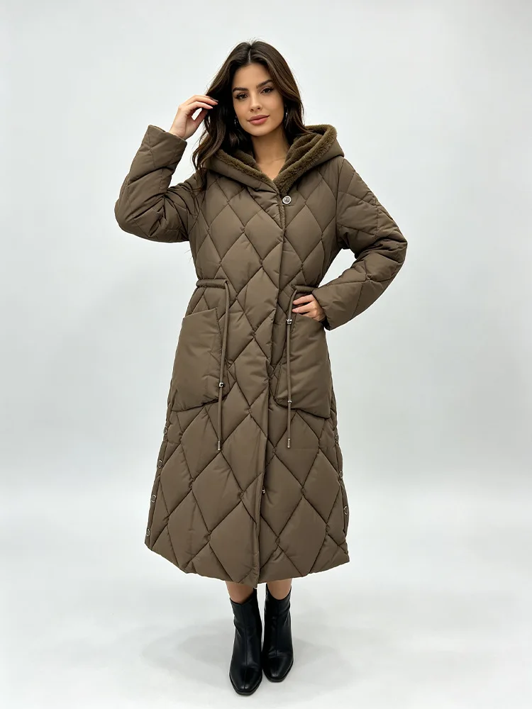 Parkas Women Mid Length Coats Hooded Zipper Jackets Full Sleeve Thick Warm Y2k Streetwear Elegant Jacket Coat Autumn Winter