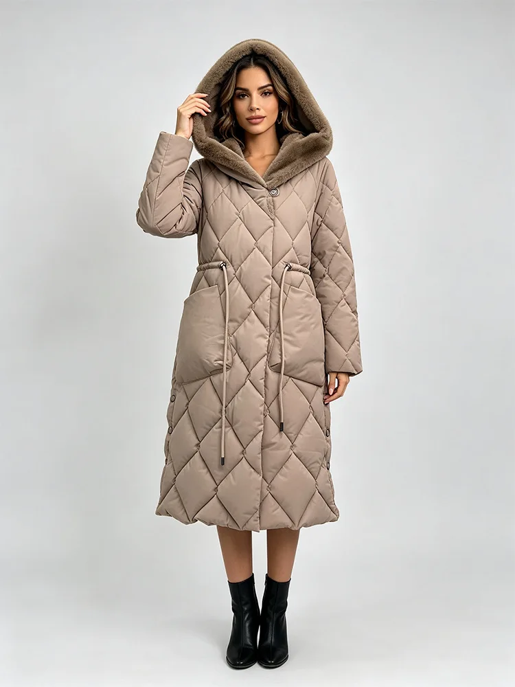 Parkas Women Mid Length Coats Hooded Zipper Jackets Full Sleeve Thick Warm Y2k Streetwear Elegant Jacket Coat Autumn Winter