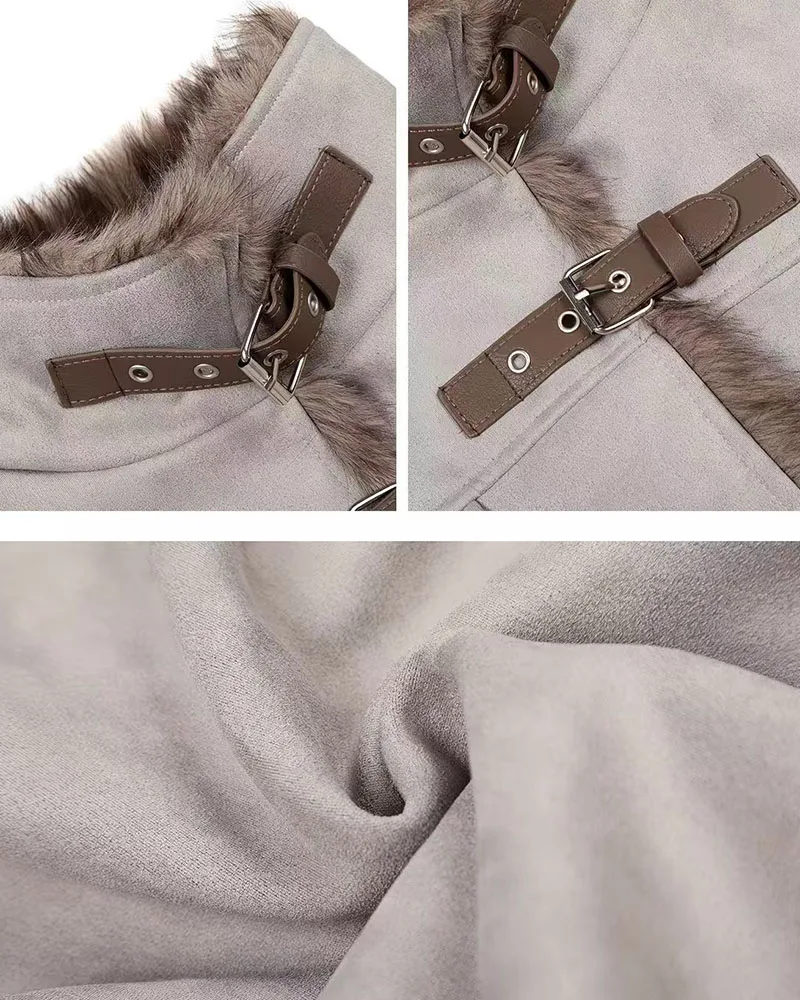 Vintage Suede Parkas Women Y2K American Loose Streetwear Fur Collar Coats Bf Harajuku Single Breasted Warm Outwear New