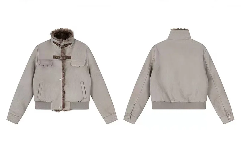 Vintage Suede Parkas Women Y2K American Loose Streetwear Fur Collar Coats Bf Harajuku Single Breasted Warm Outwear New