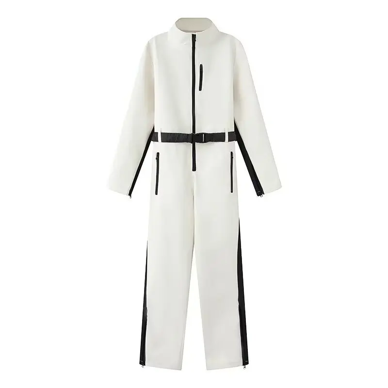 2025 New Women White Waist Cinched One Piece Ski Padded Jacket Black Line Decorations Warm Windproof Multi Color Options