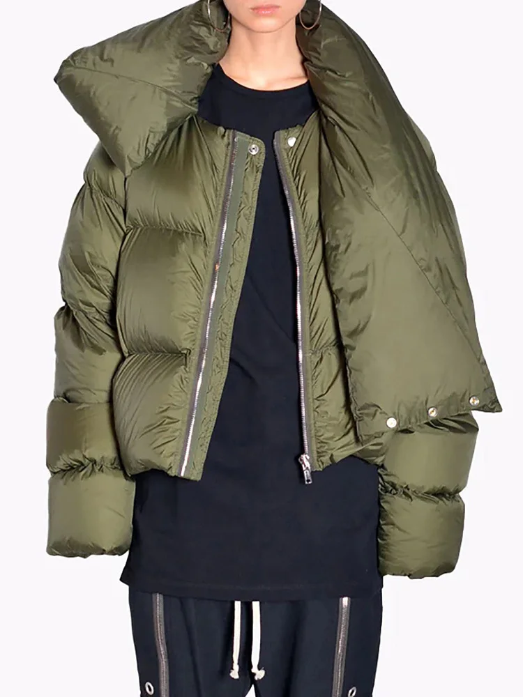 DEAT Fashion Women Cotton-padded Coat Snap On Scarf Collar Thick Long Sleeves Zipper wadded Jackets Autumn 2025 New Tide 7AB435