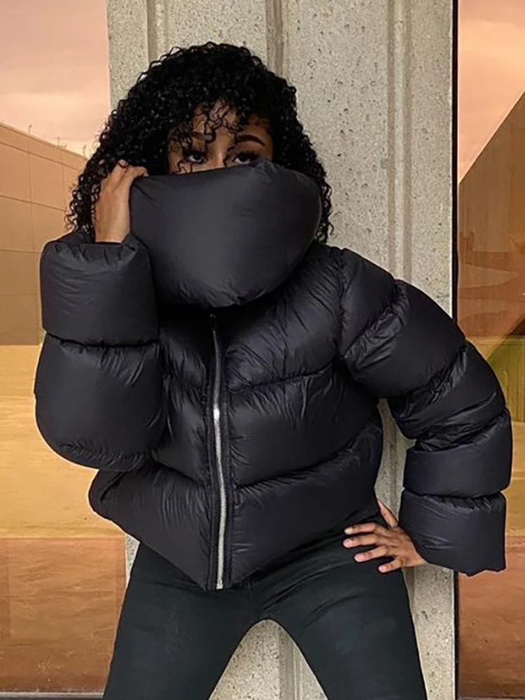 DEAT Fashion Women Cotton-padded Coat Snap On Scarf Collar Thick Long Sleeves Zipper wadded Jackets Autumn 2025 New Tide 7AB435