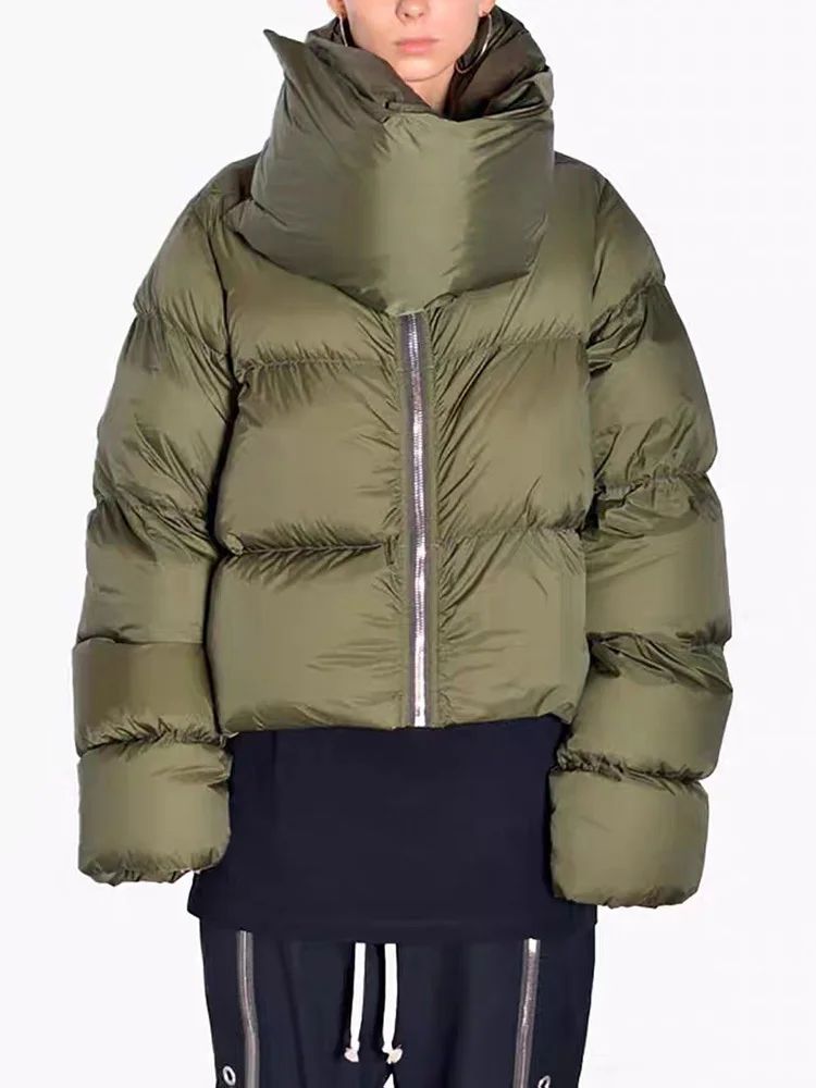 DEAT Fashion Women Cotton-padded Coat Snap On Scarf Collar Thick Long Sleeves Zipper wadded Jackets Autumn 2025 New Tide 7AB435